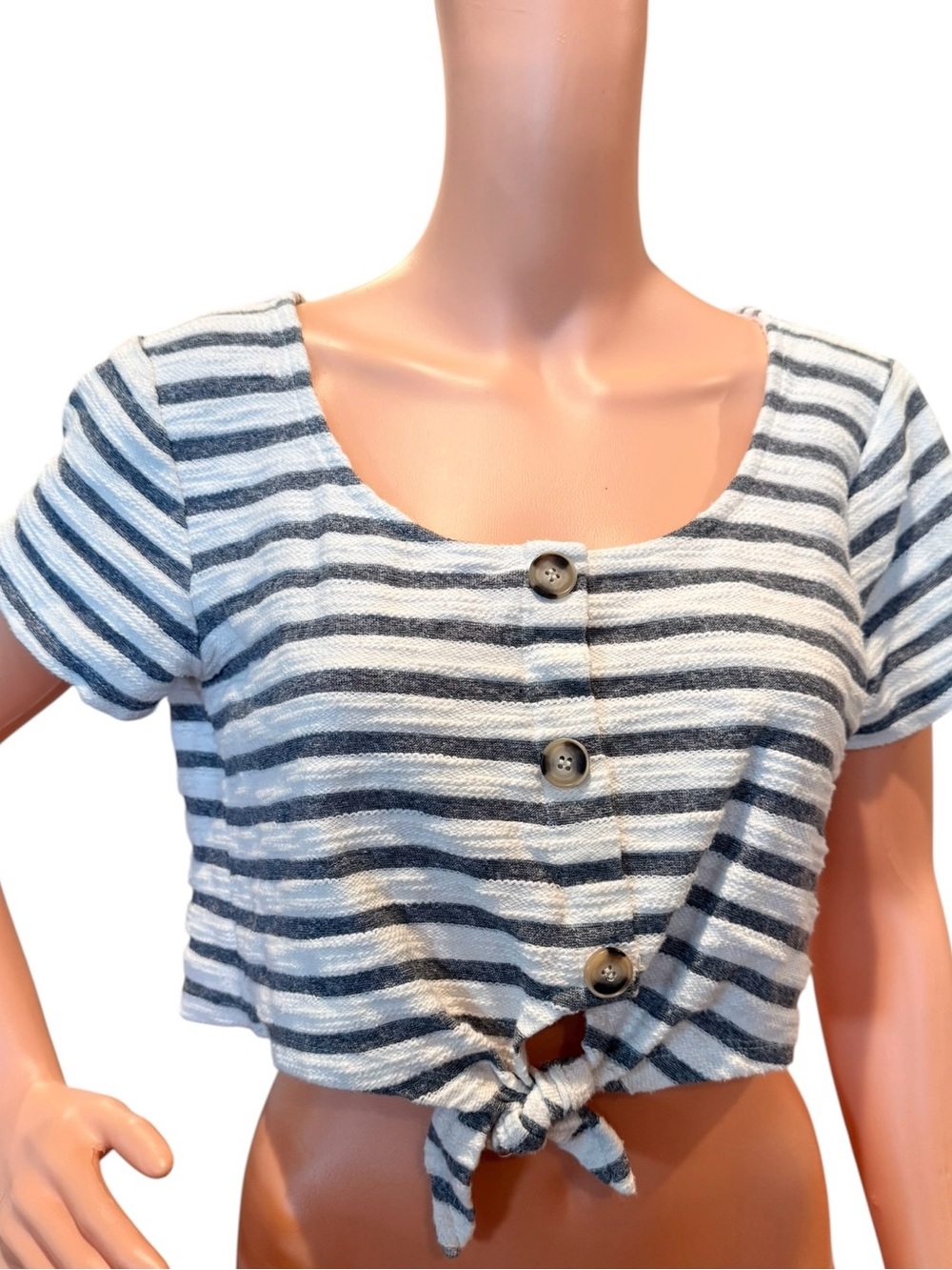 Lumiere Striped Tie-Front Crop Top - White & Gray